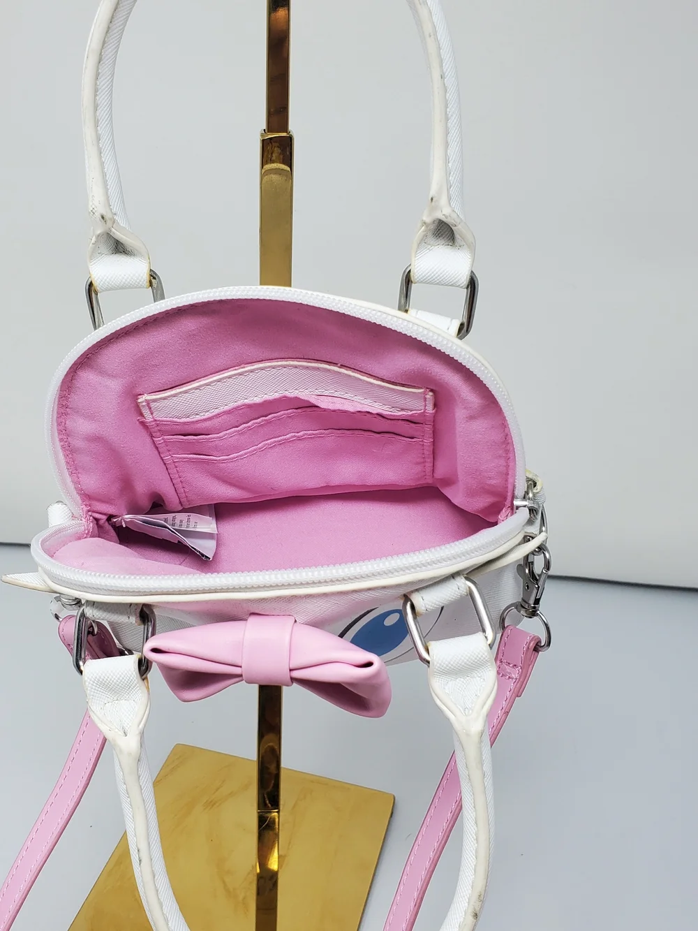 White Cat Face Crossbody Bag with Pink Bow